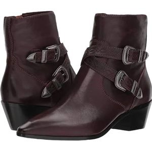 Frye Ellen Buckle Short Ankle Boots Wine Boho Festival Harness Zip Sz 9